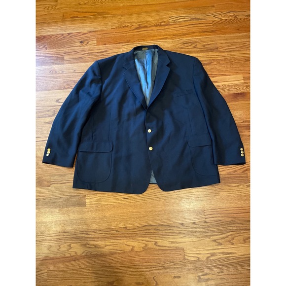 Stafford Other - Stafford Mens Blazer 56R Navy Blue Worsted Wool Gold Button Sport Coat Jacket